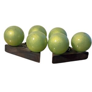 MCM Modern Green Spheres Resin Lucite Wood Base Taper Candlestick Holders